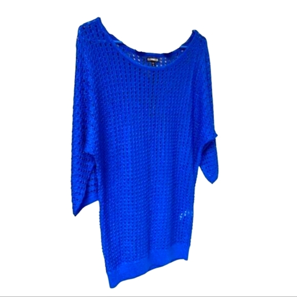 Express Royal blue Shimmery Open knit Sweater M/L - Picture 3 of 8